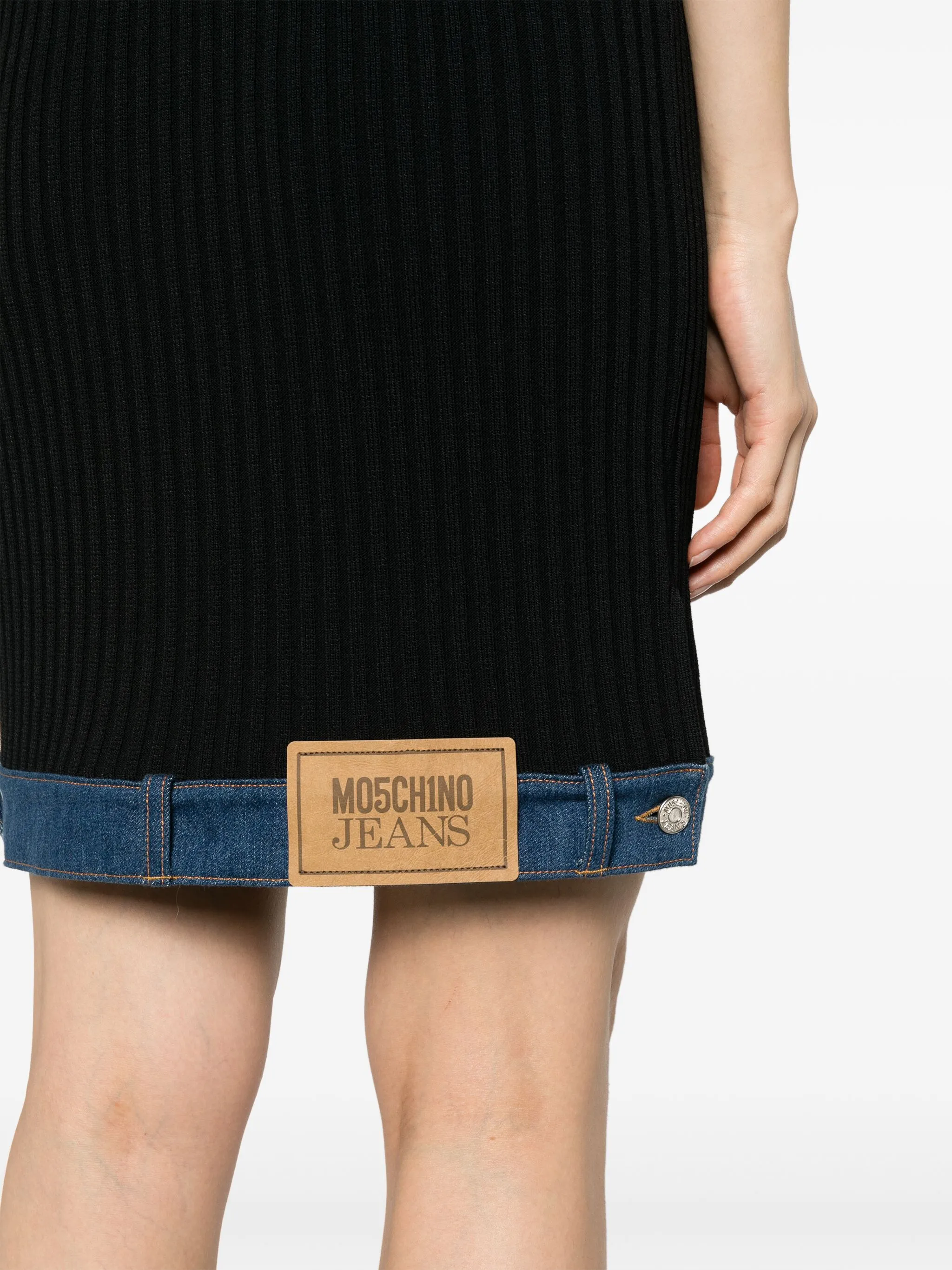 Moschino Denim Detail Stretch Crepe Dress in Black