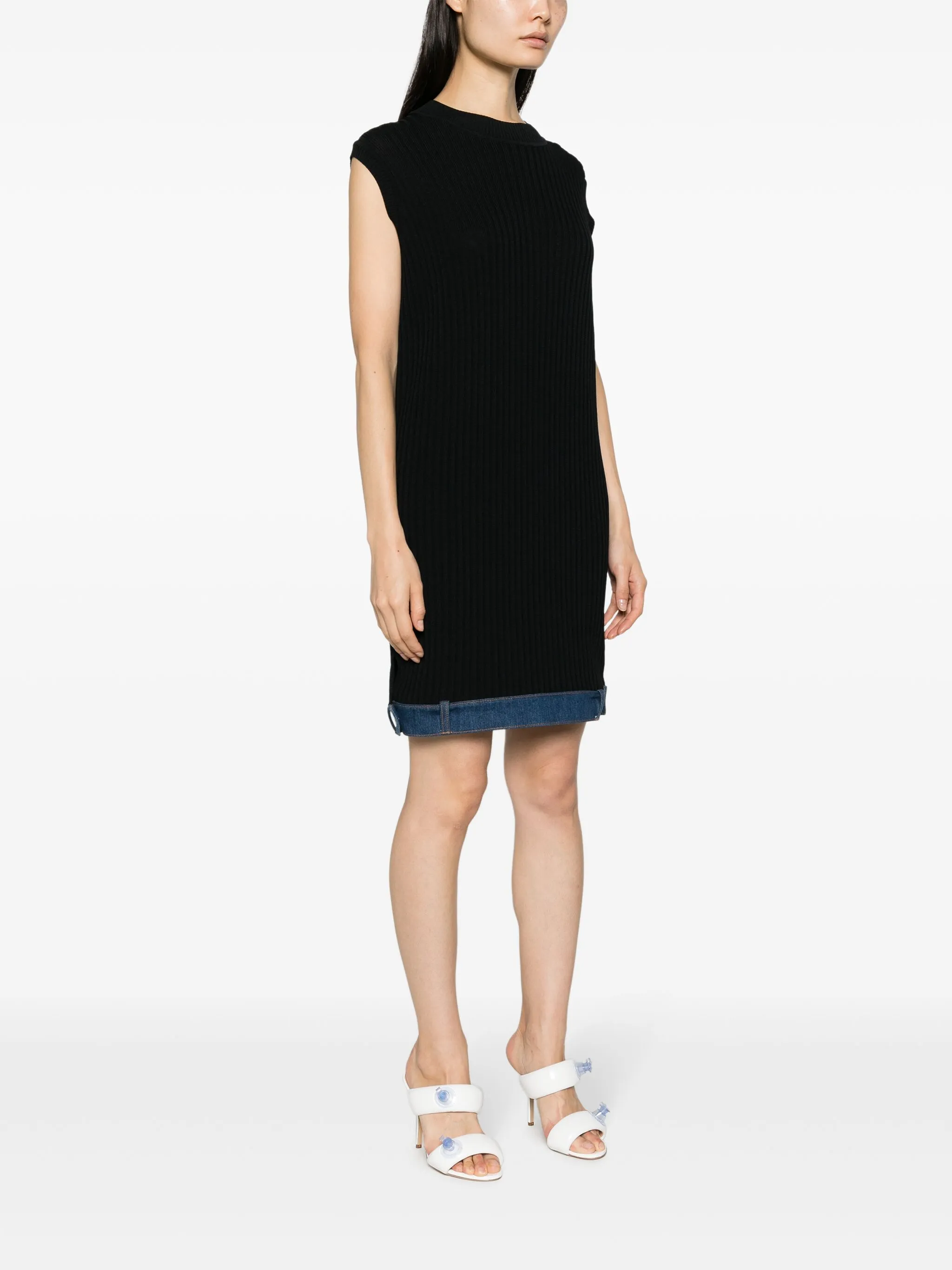 Moschino Denim Detail Stretch Crepe Dress in Black