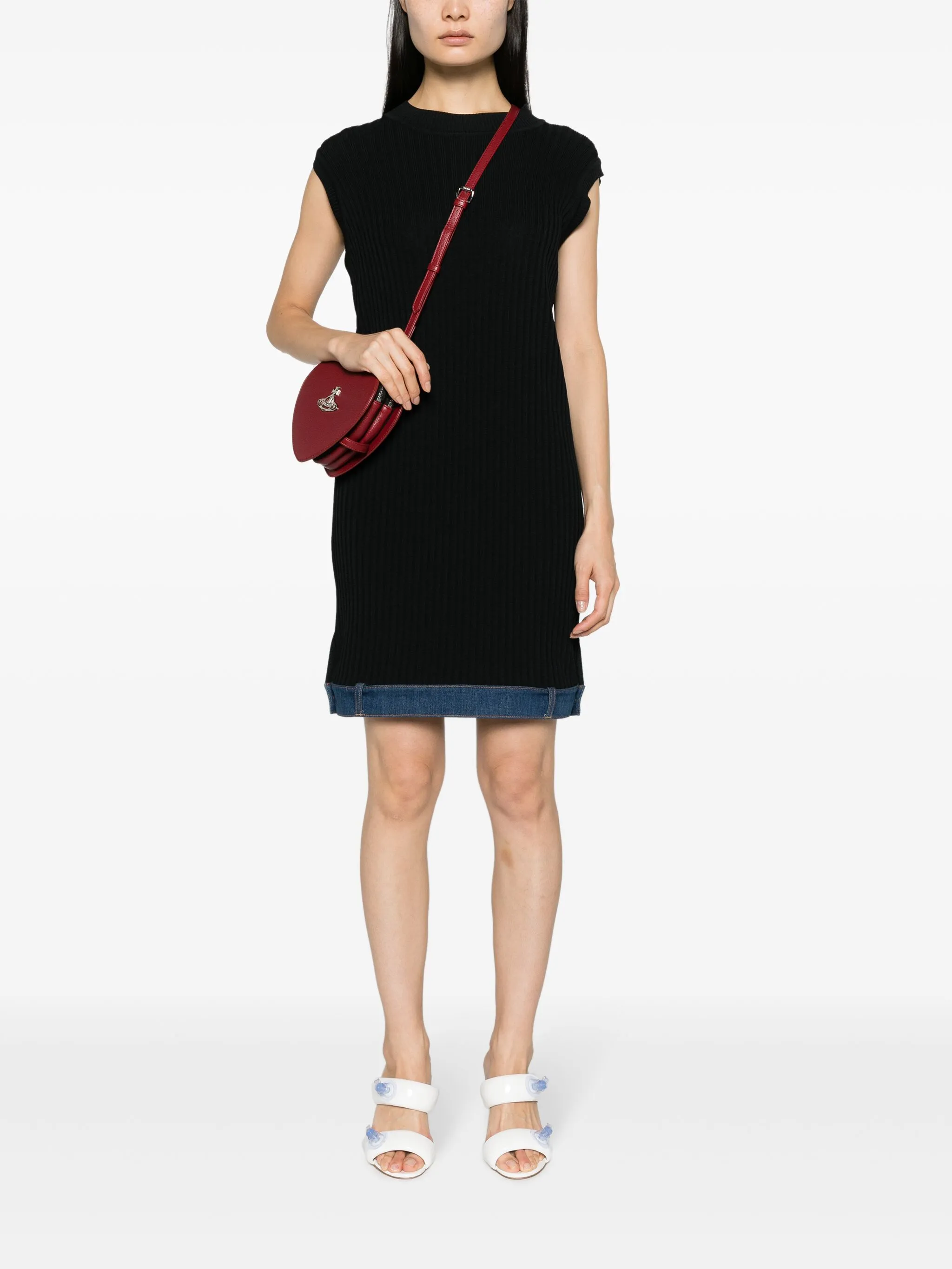 Moschino Denim Detail Stretch Crepe Dress in Black
