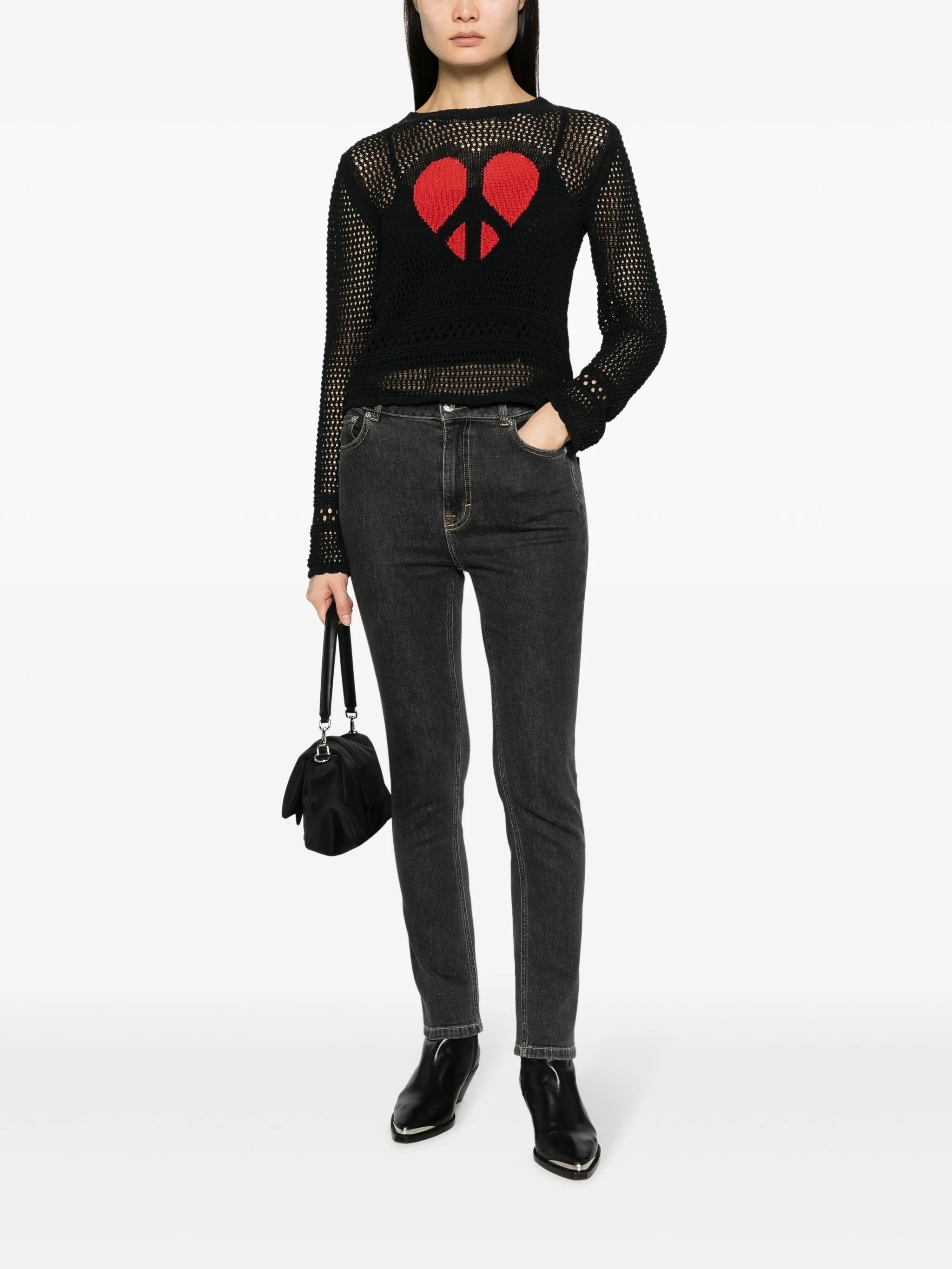 Moschino Peace & Love Perforated Knit Sweater in Black