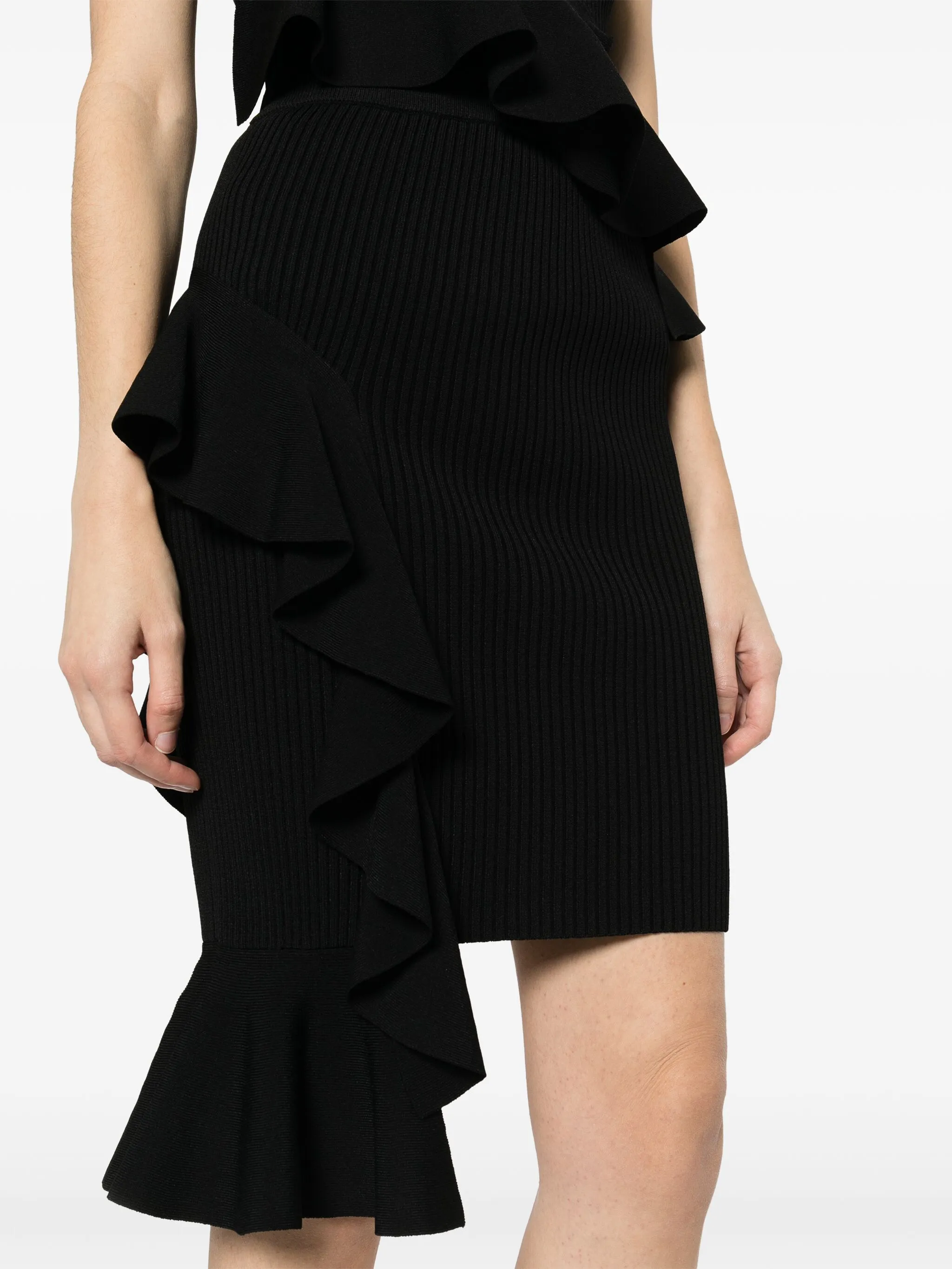 Moschino Stretch Viscose Skirt with Ruffles in Black