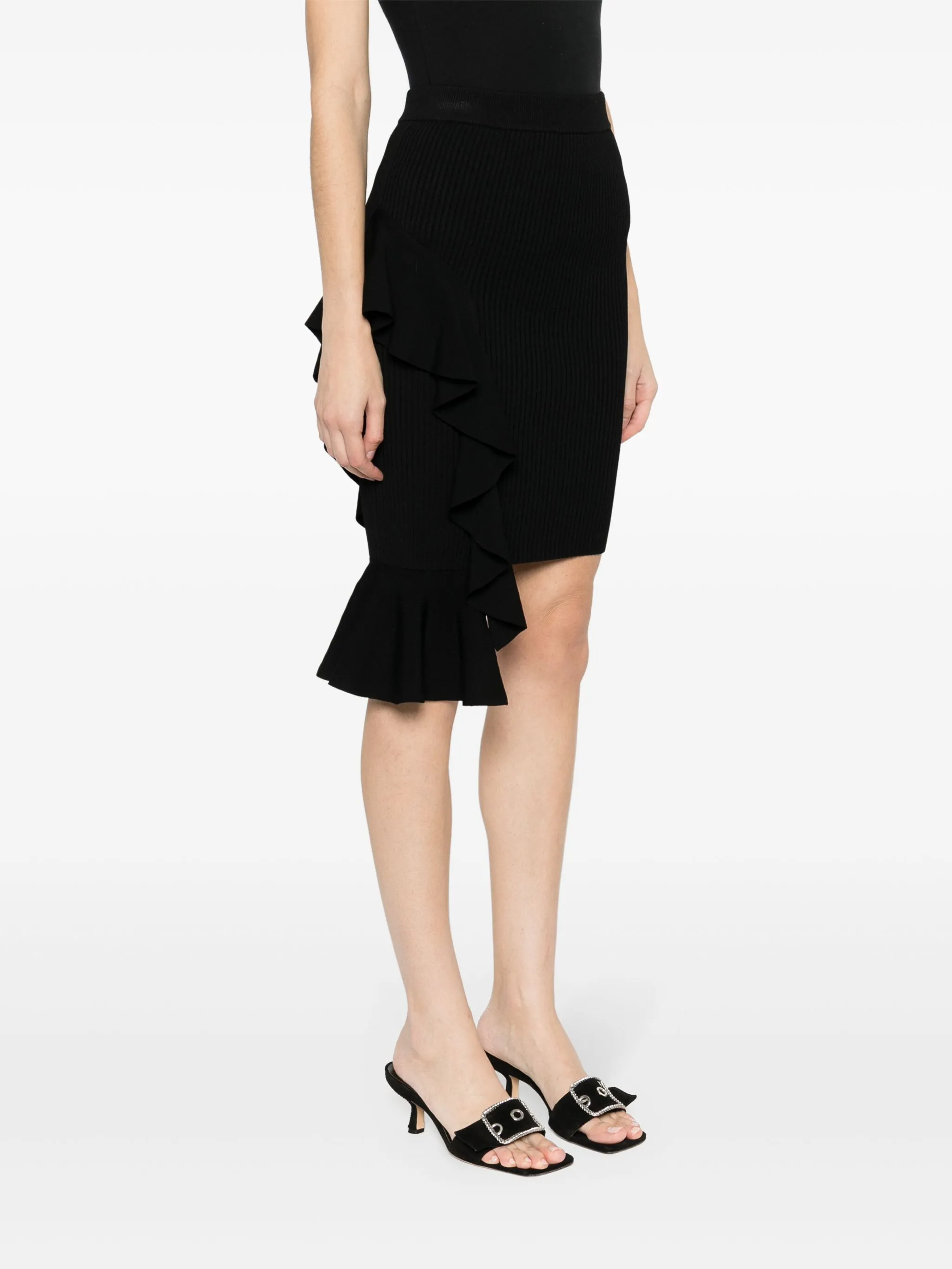 Moschino Stretch Viscose Skirt with Ruffles in Black