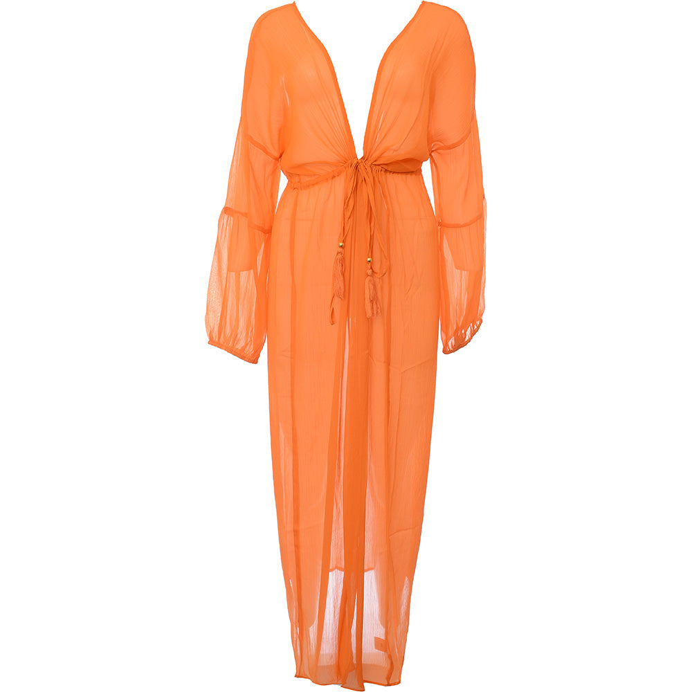 South Beach Womens Orange Chiffon Balloon Sleeve Maxi Kaftan