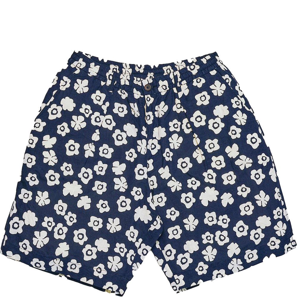 Universal Works Mens Indigo Flower Pleated Track Shorts