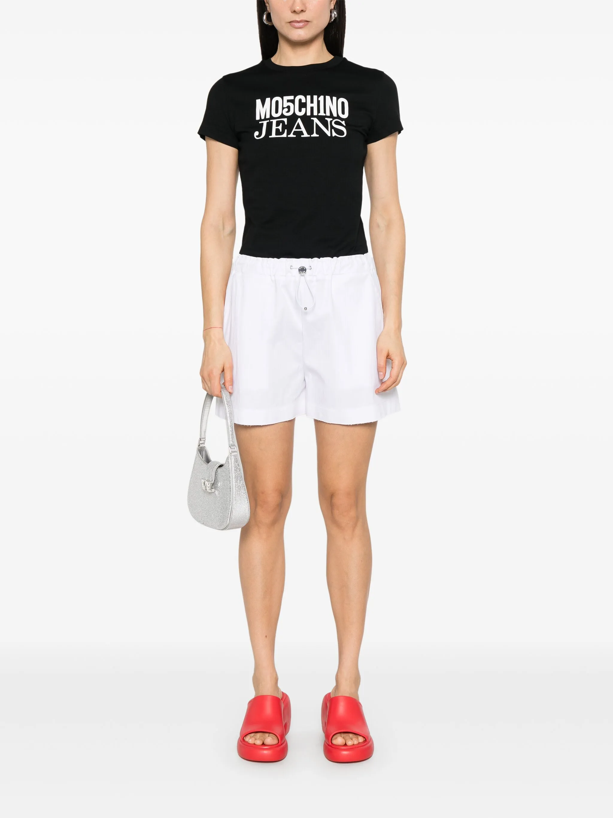 Moschino Logo Print Jersey T-Shirt in Black