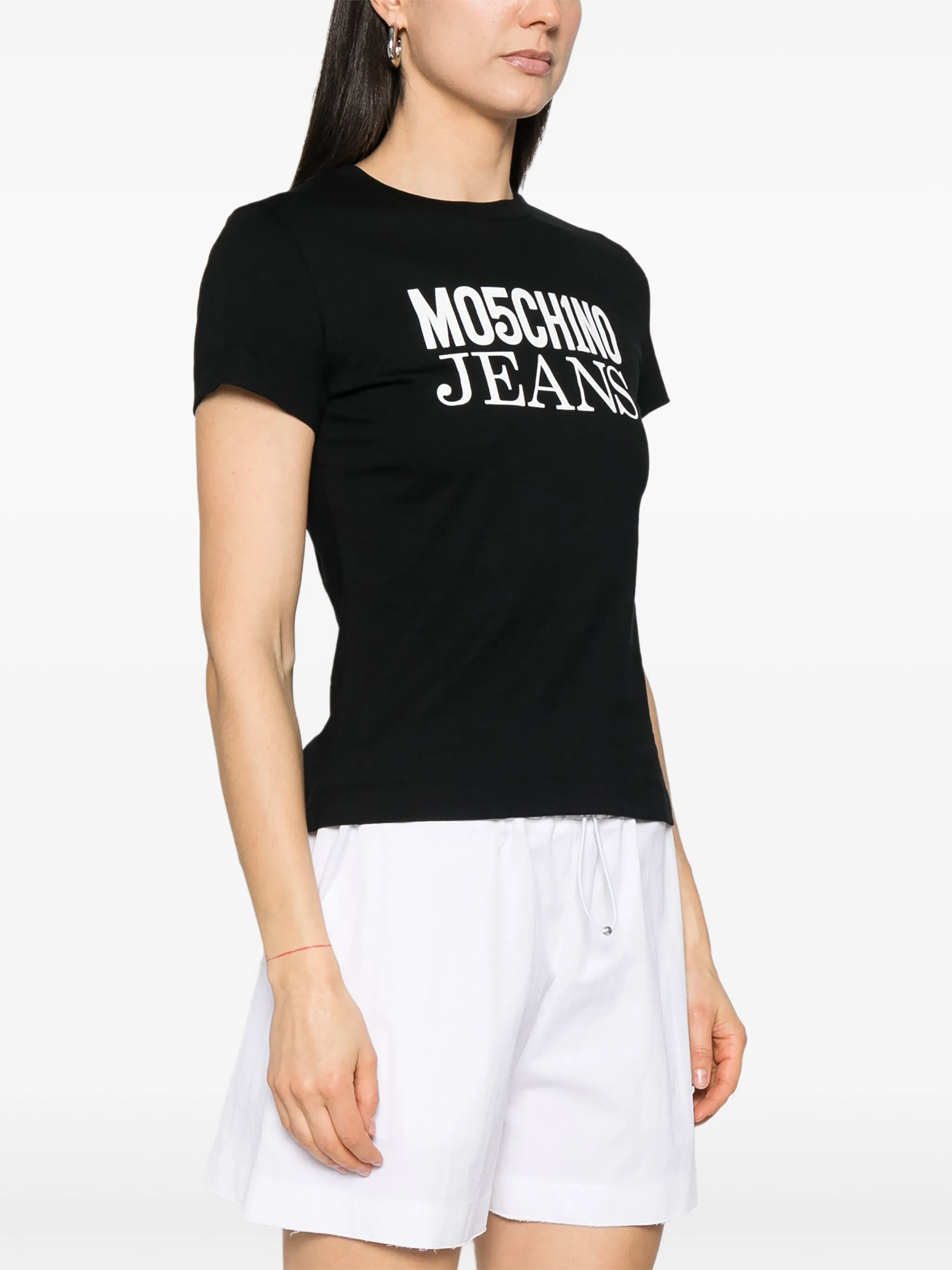 Moschino Logo Print Jersey T-Shirt in Black