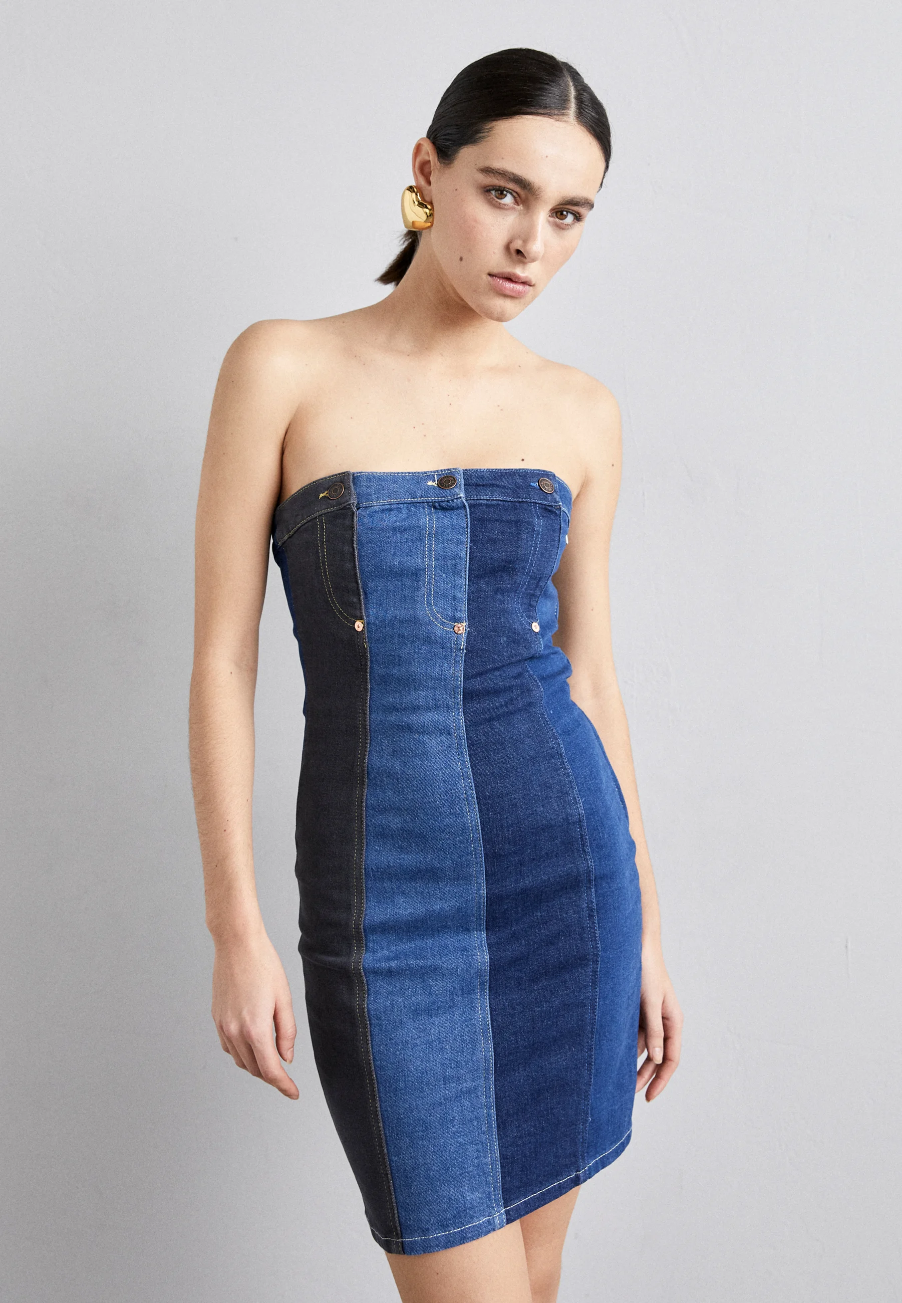 Moschino Patchwork Denim Mini Dress in Blue