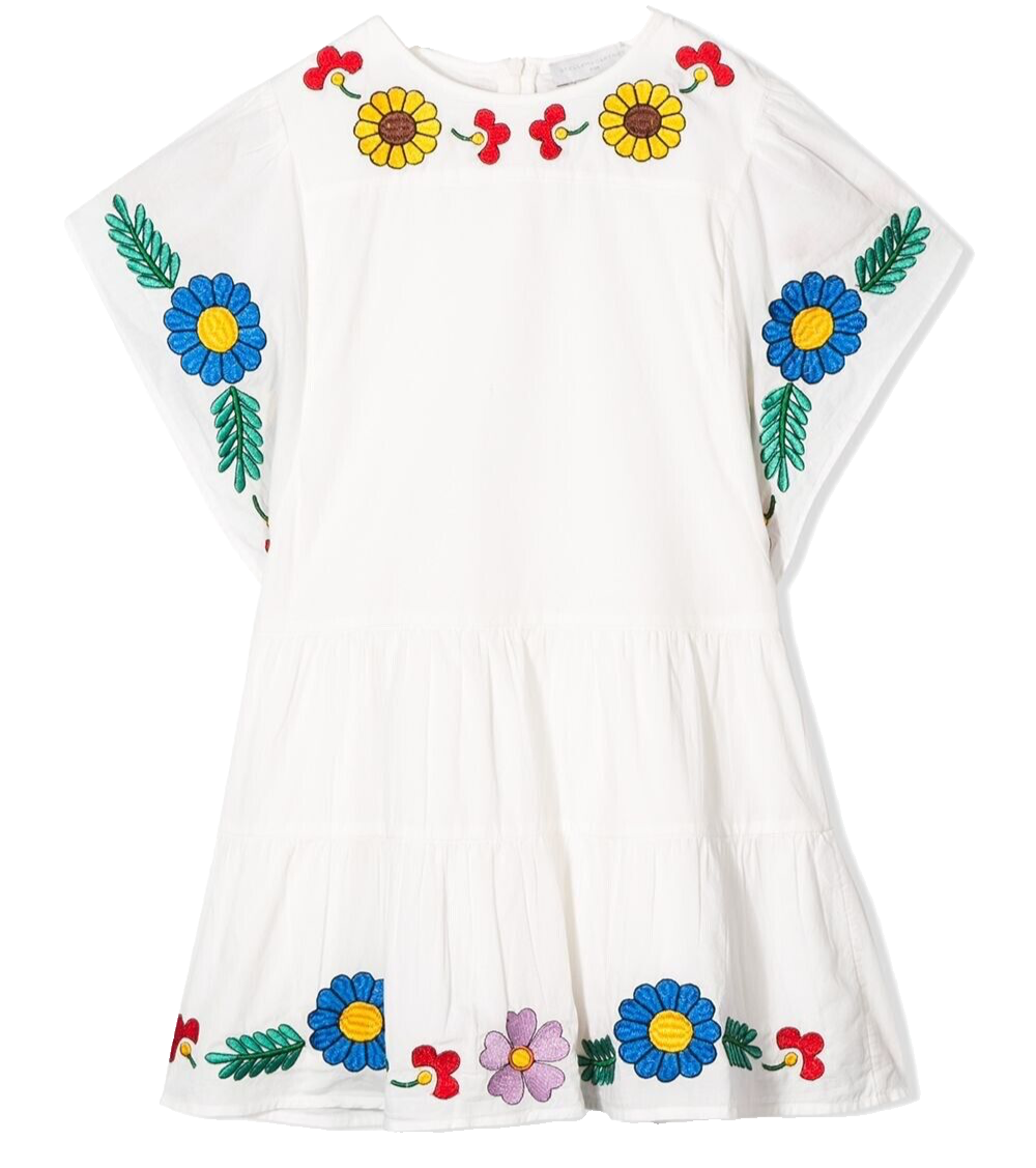 Stella McCartney Girls Kimono Dress with Embroidery in White