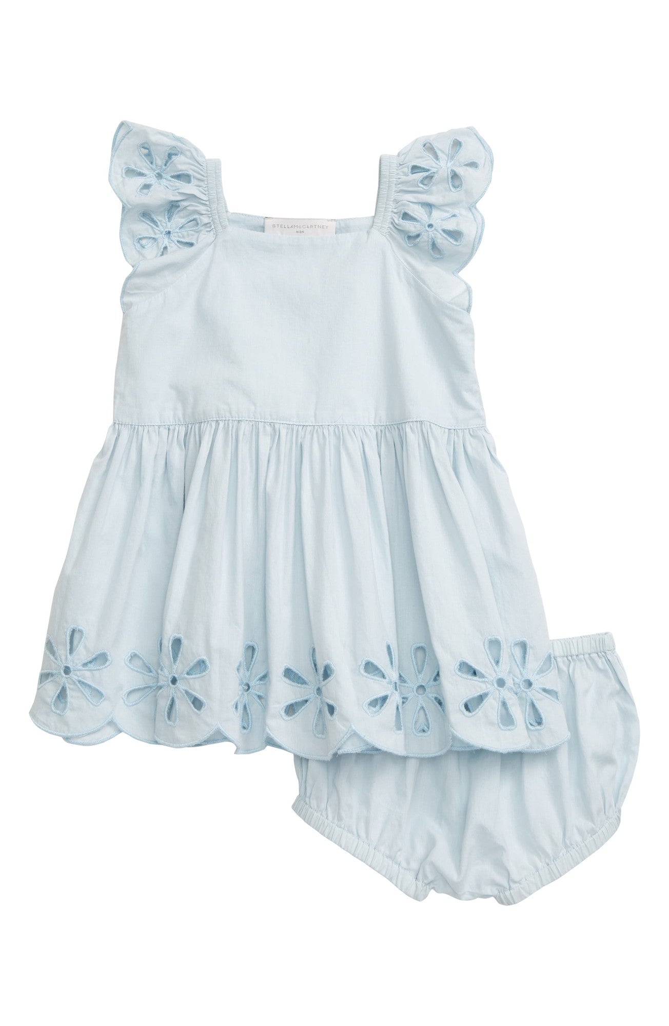 Stella McCartney Girls Dress with Anglaise Embroidery in Blue