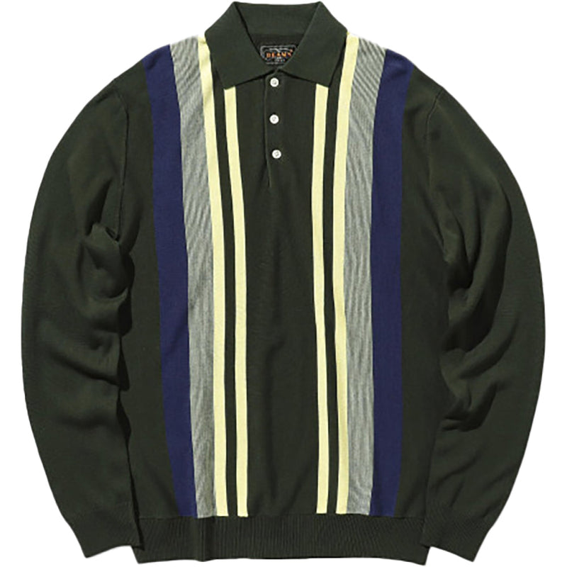 Beams Mens Knit Polo Green Stripes