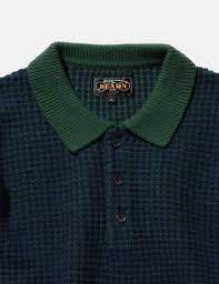 Beams Men's Green Knit Crochet Polo