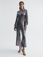 Reiss Valeria Wide Leg & Flared Trousers in Silver