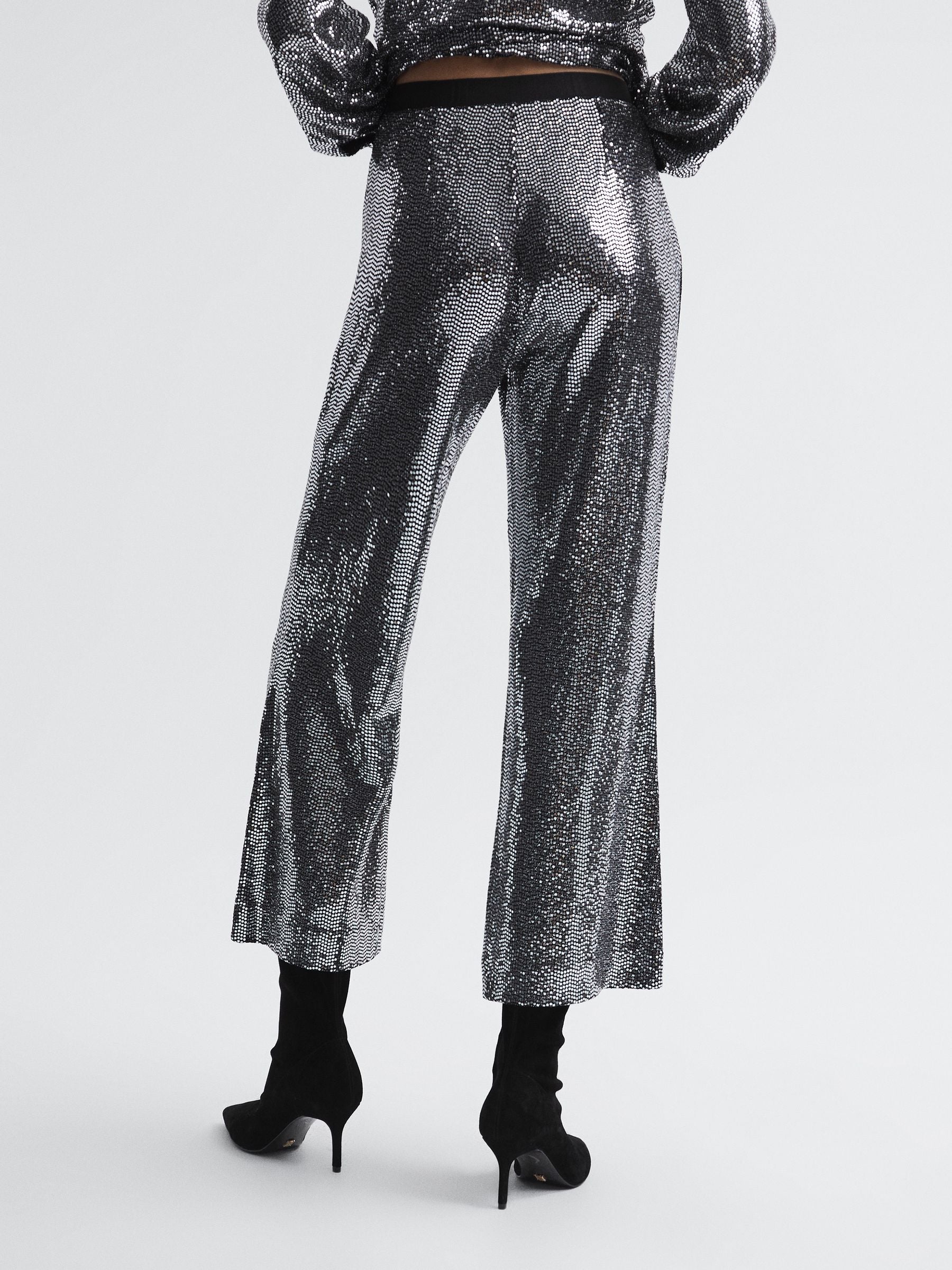 Reiss Valeria Wide Leg & Flared Trousers in Silver