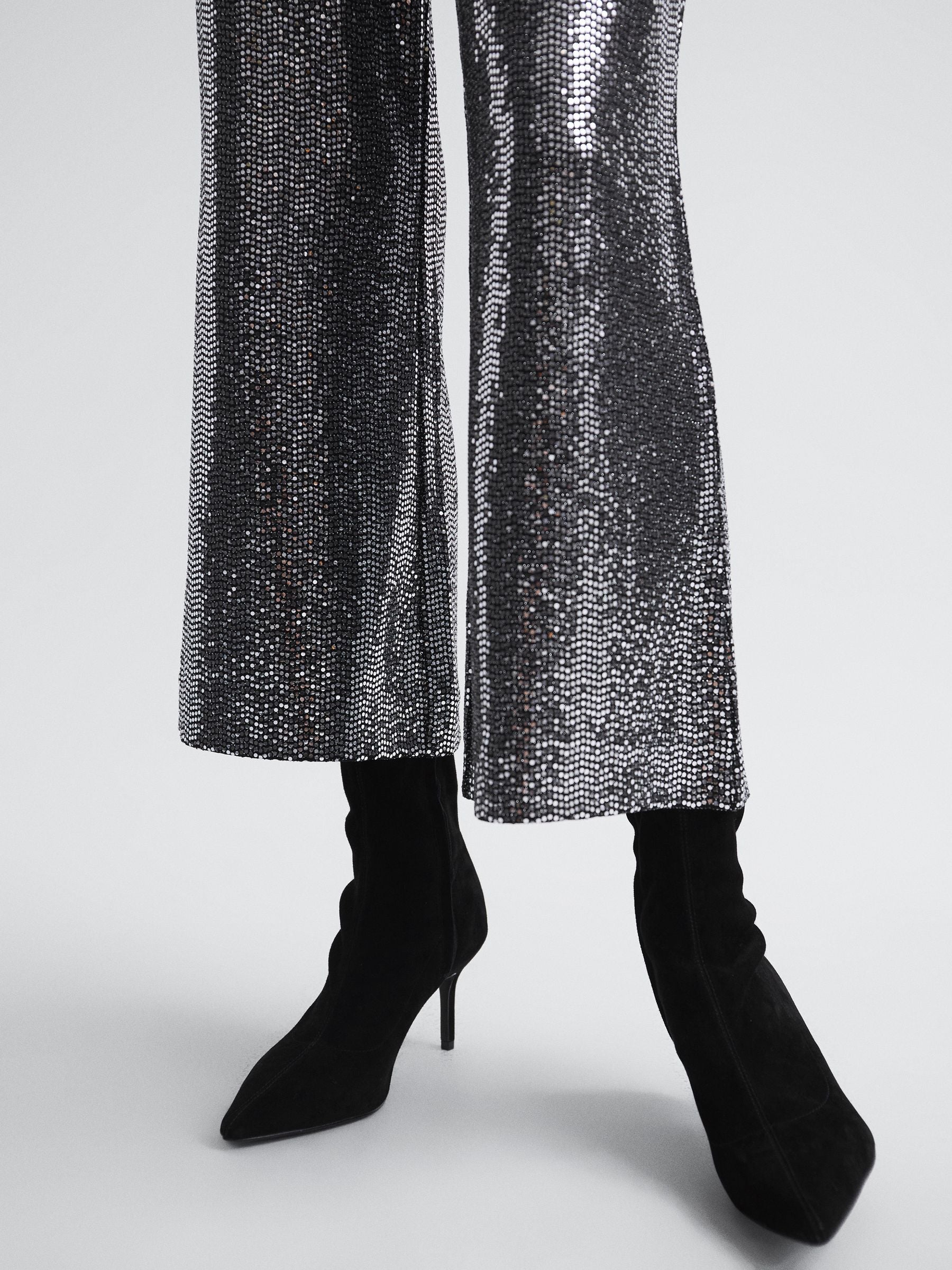 Reiss Valeria Wide Leg & Flared Trousers in Silver