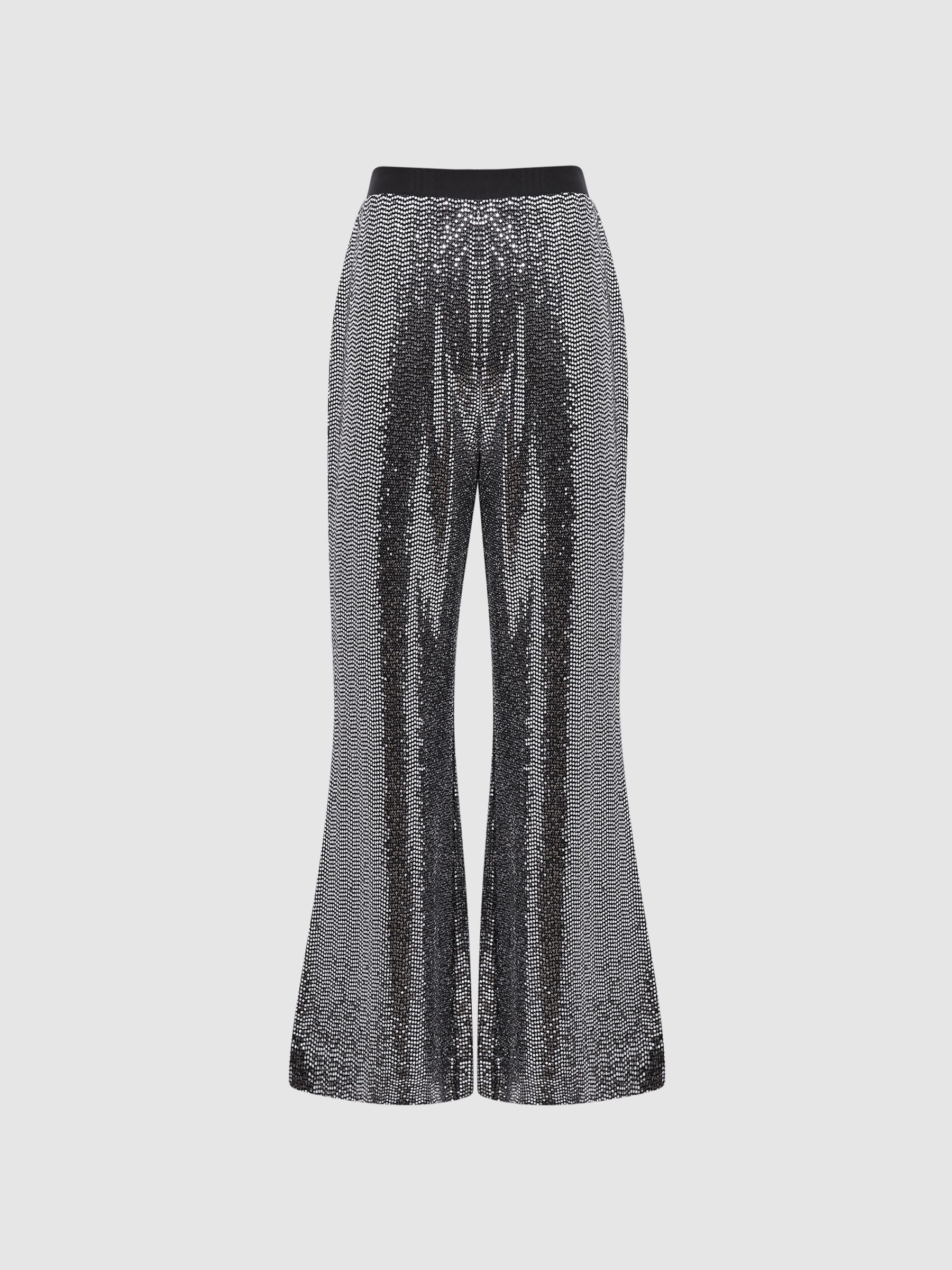 Reiss Valeria Wide Leg & Flared Trousers in Silver