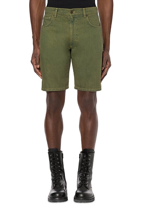 Bermuda Shorts in Double Smiley Logo Overdyed Denim in Green