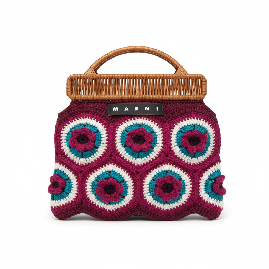 Marni Unisex Black Cherry Crochet Bag