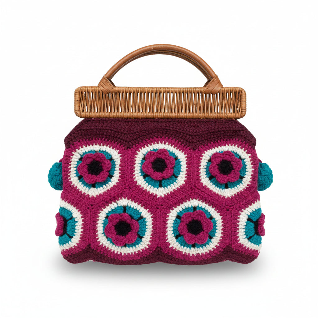 Marni Unisex Black Cherry Crochet Bag
