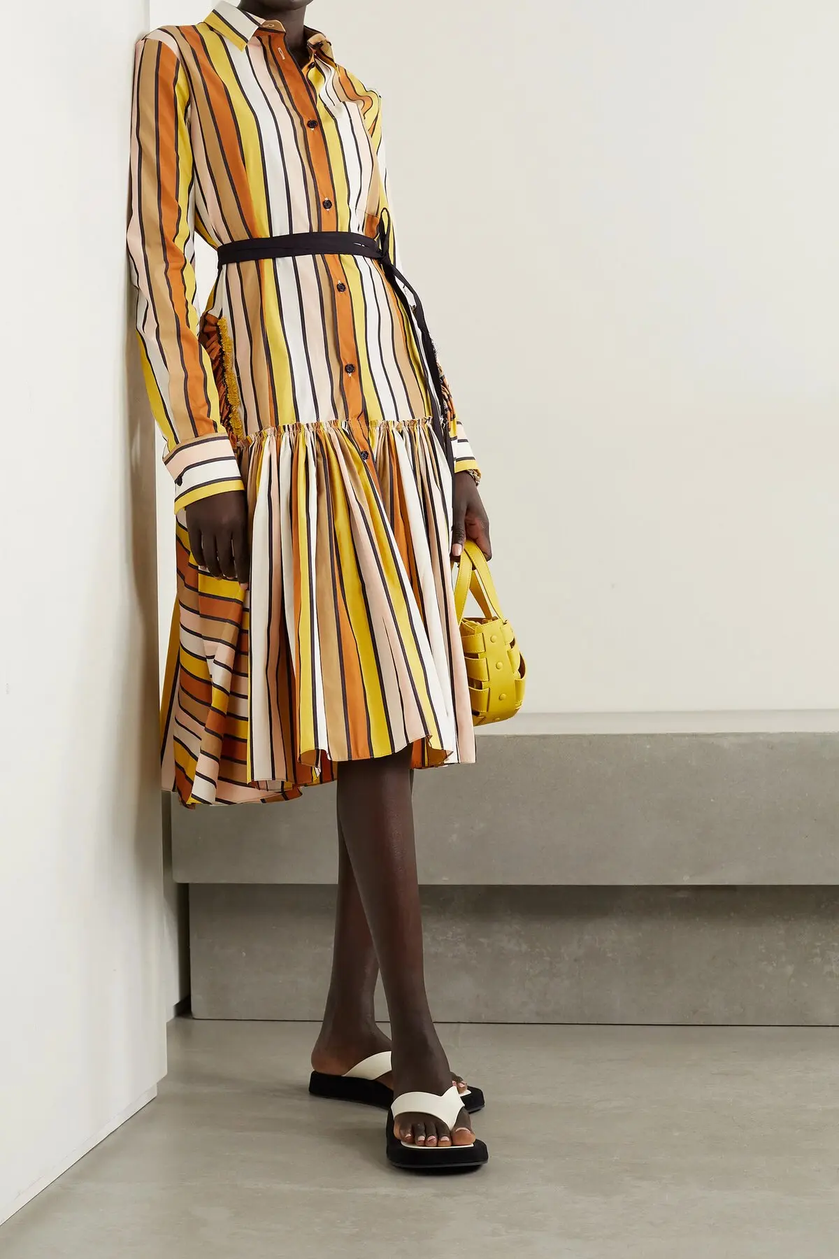 Marni Womens Striped Poplin Midi Shirt Dress