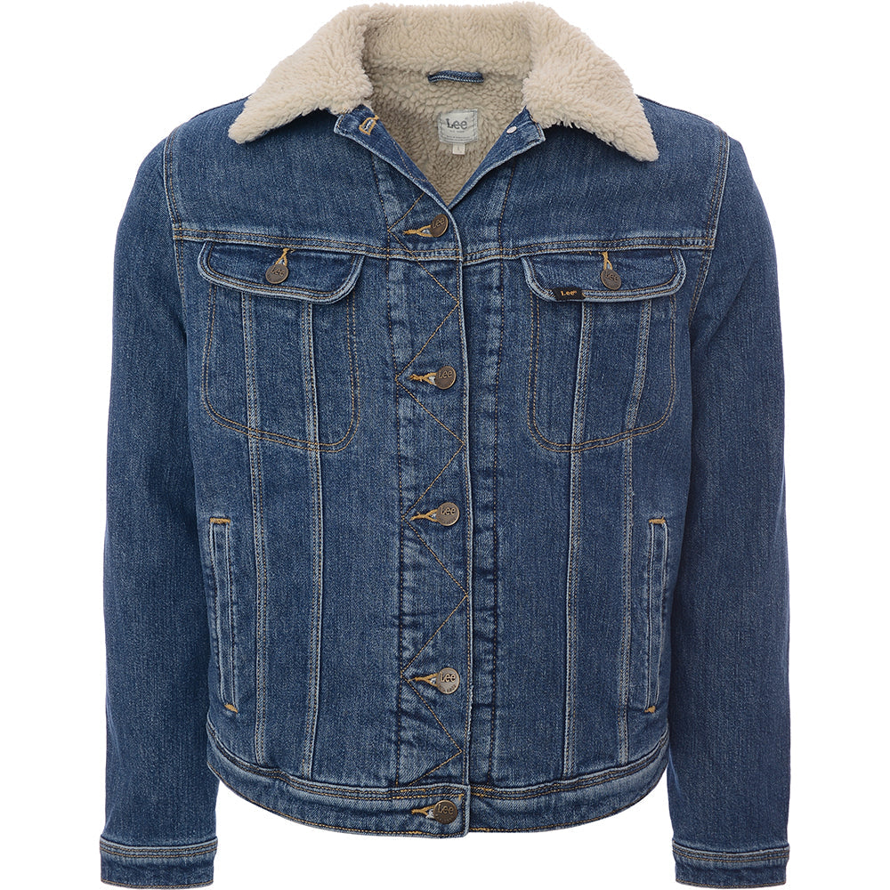 Lee Women&#39;s Sherpa Denim Jacket in Mid Blue