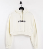 Napapijri Womens Box Cropped Hoodie in Off White