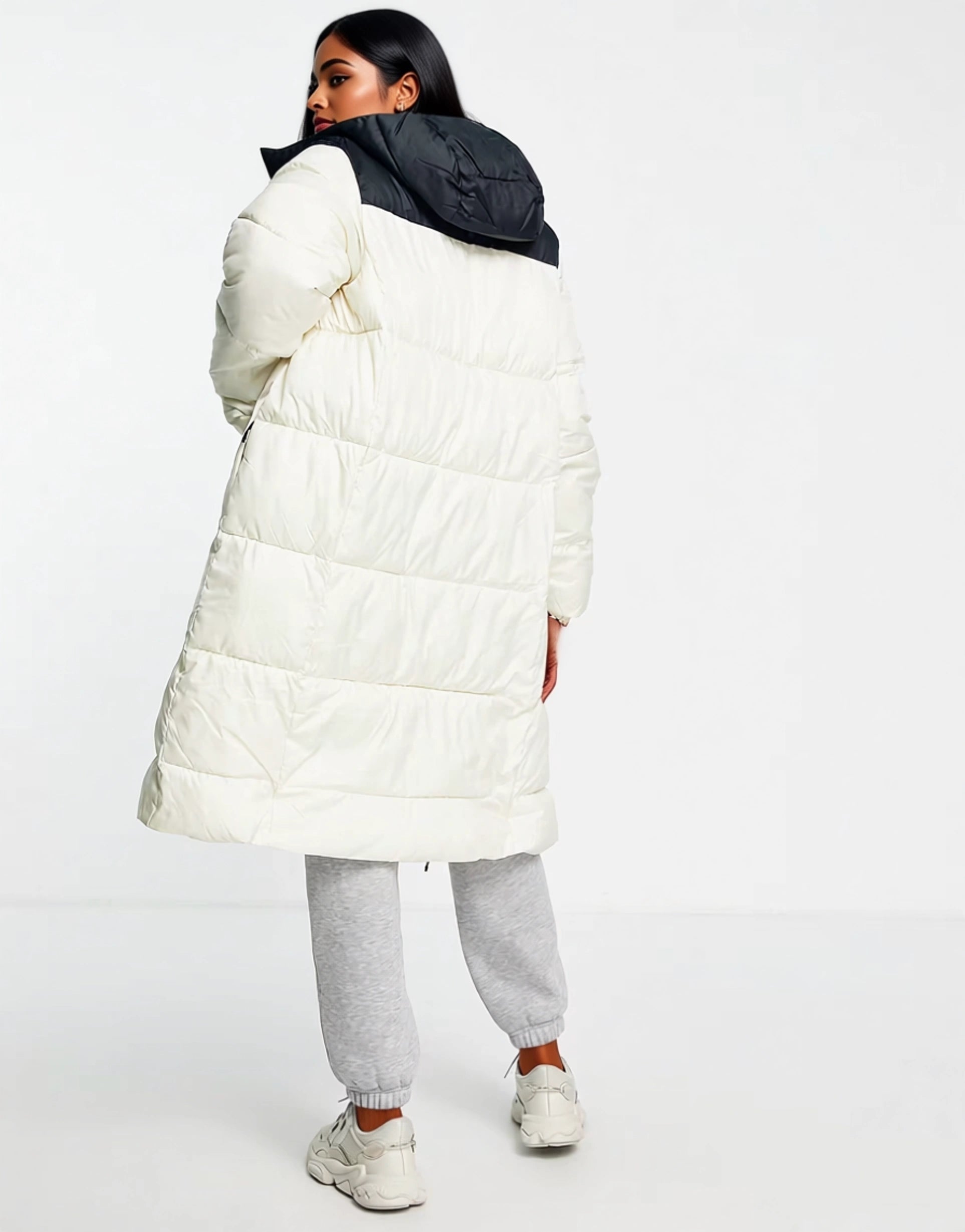 Womens Columbia Puffect Long Line Puffer Coat In Beige/Black