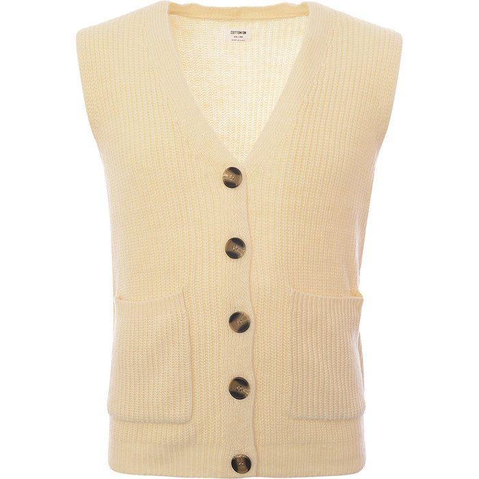 Cotton:On Women's Ecru Rib Pocket Vest Cardigan