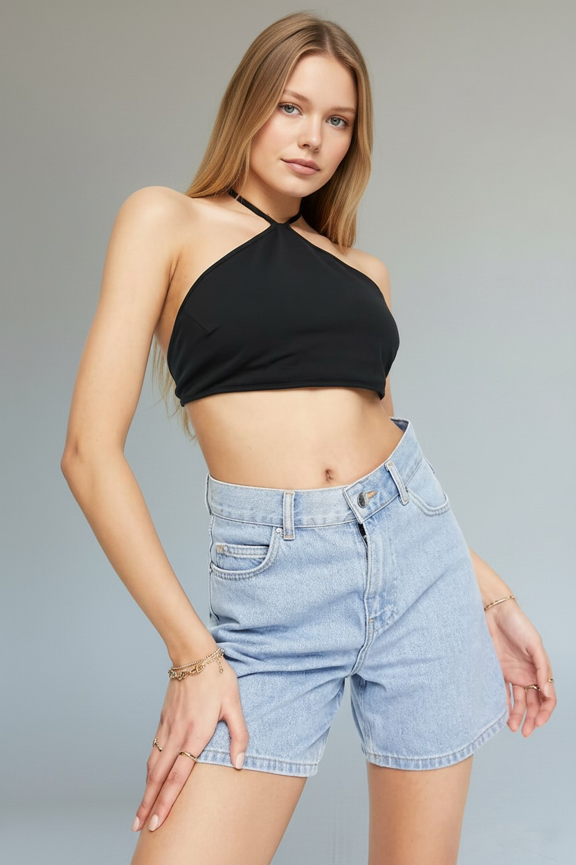 Cotton:On Womens Halter Neck Crop Tank In Black