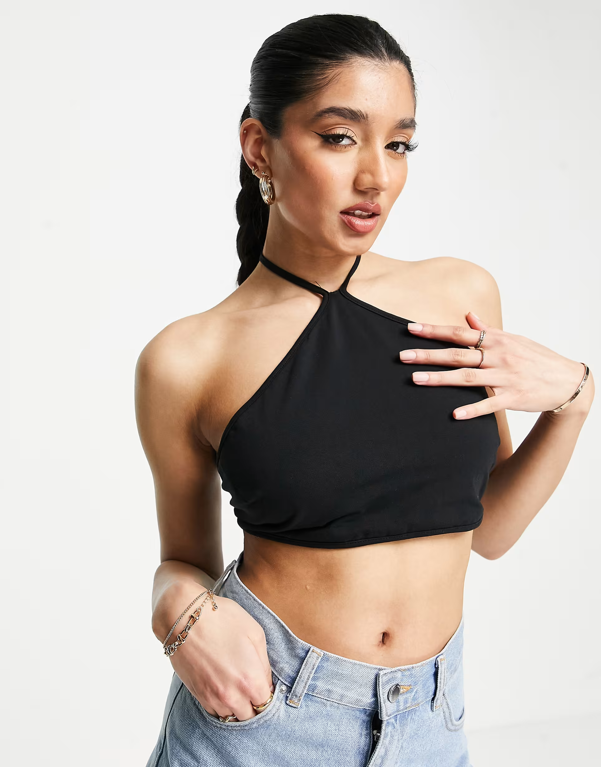 Cotton:On Womens Halter Neck Crop Tank In Black