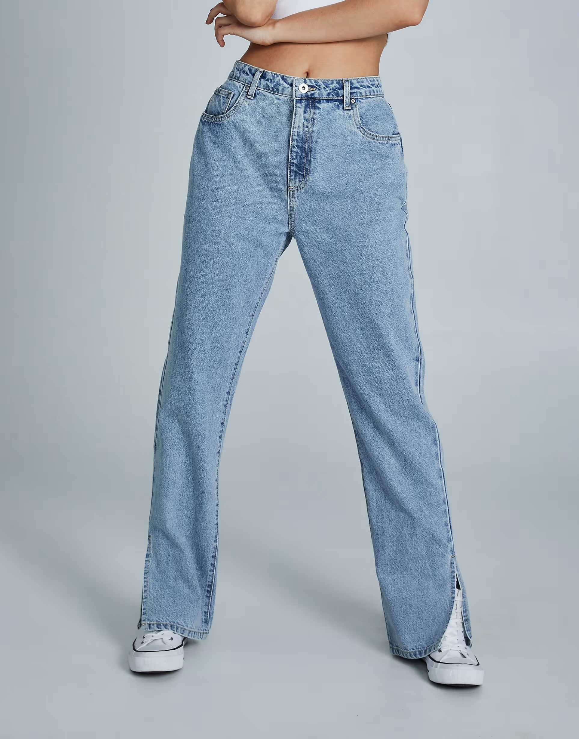 Cotton:On Womens Straight Leg Split Jean in Light Wash Blue