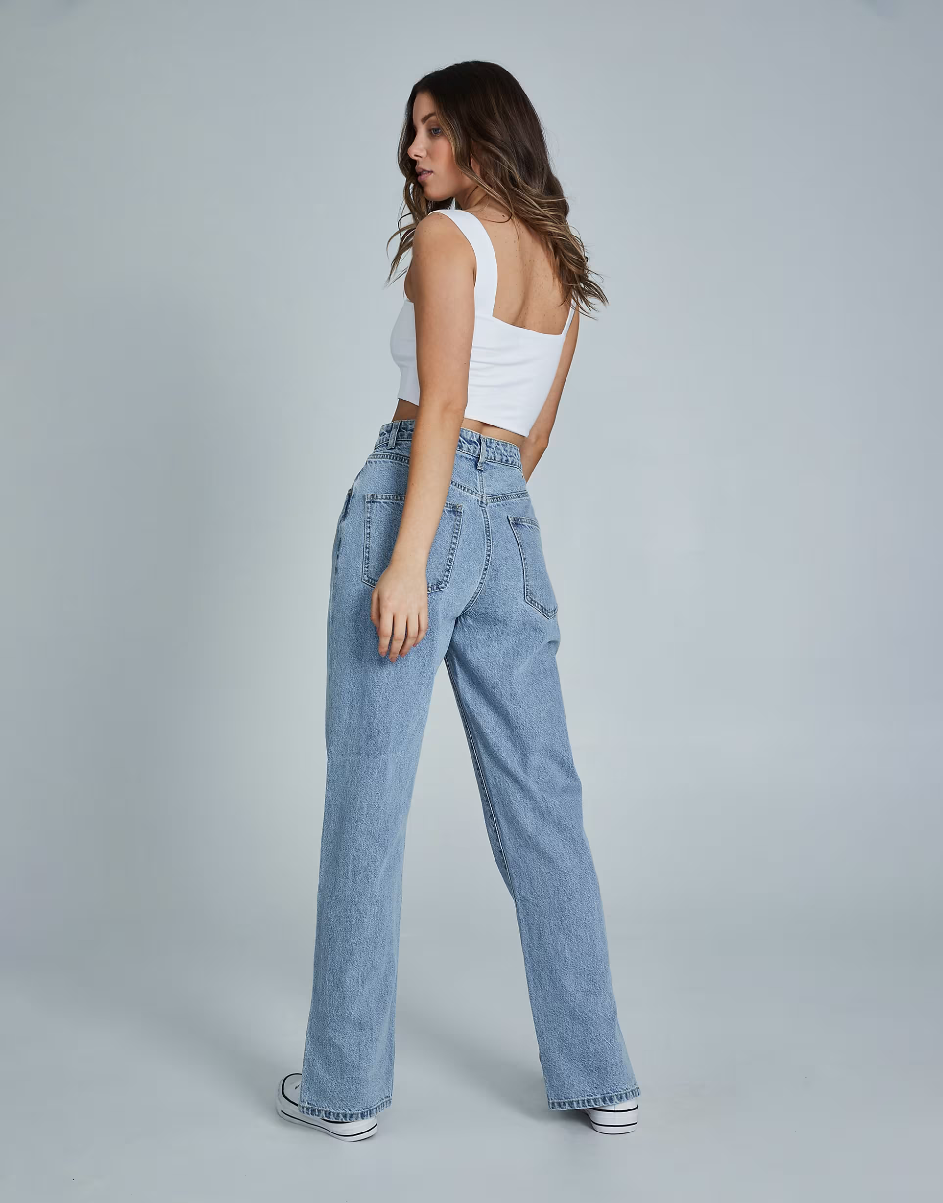 Cotton:On Womens Straight Leg Split Jean in Light Wash Blue