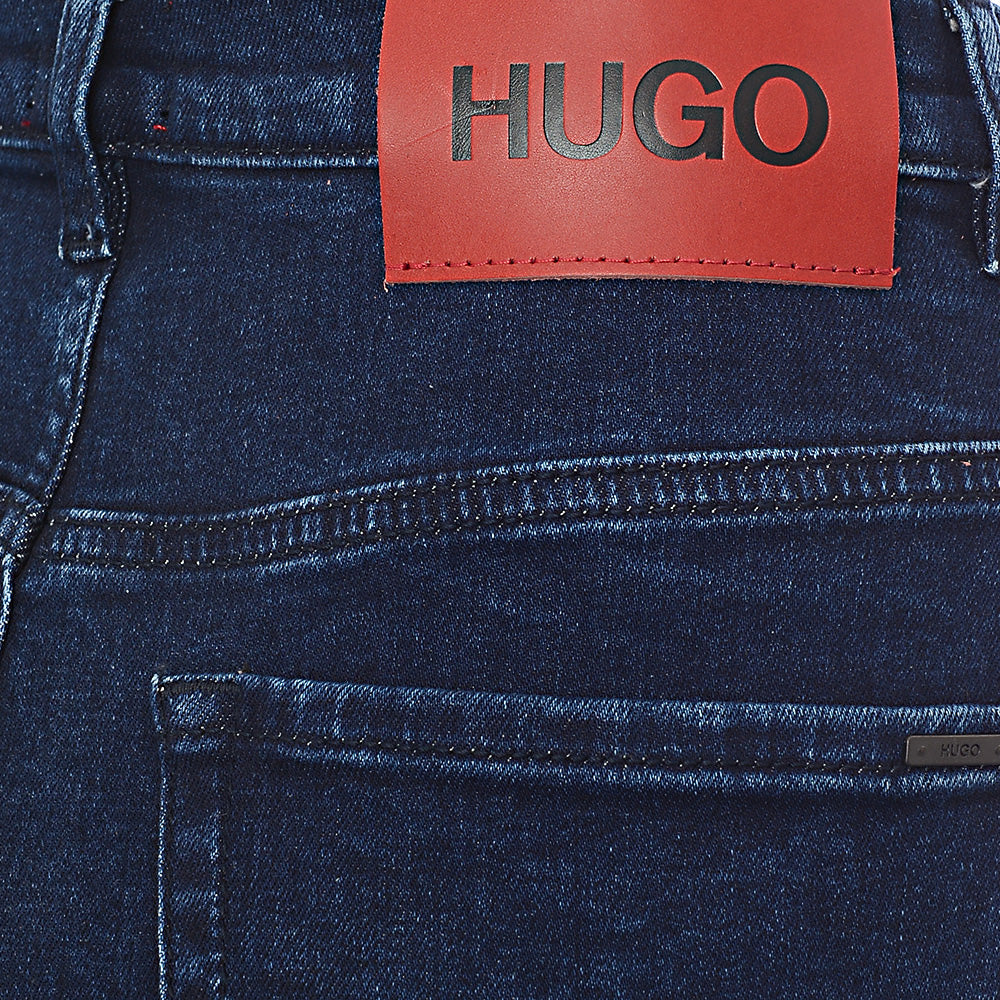 Hugo Men's Mid Wash Relaxed Fit Cropped Jeans in Blue