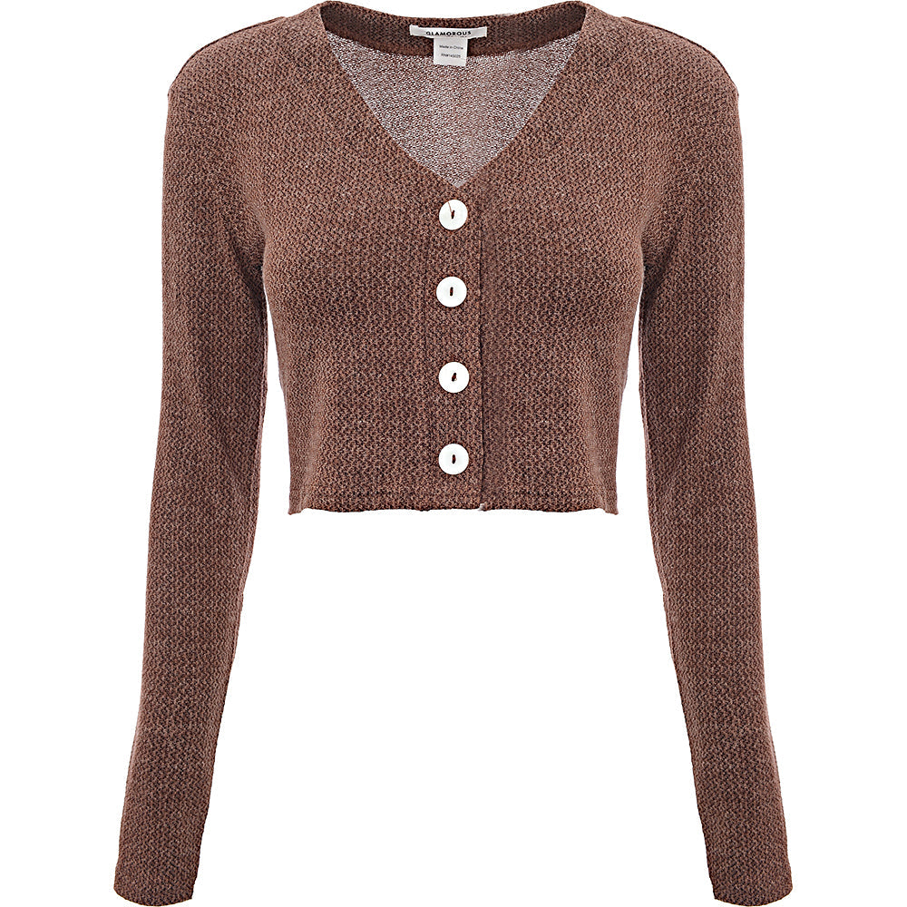 Glamorous Womens Brown Melange Relaxed Cropped Cardigan in Brown