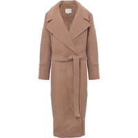 Forever New Women's Camel Curve Wrap Tie Smart Midi Formal Coat