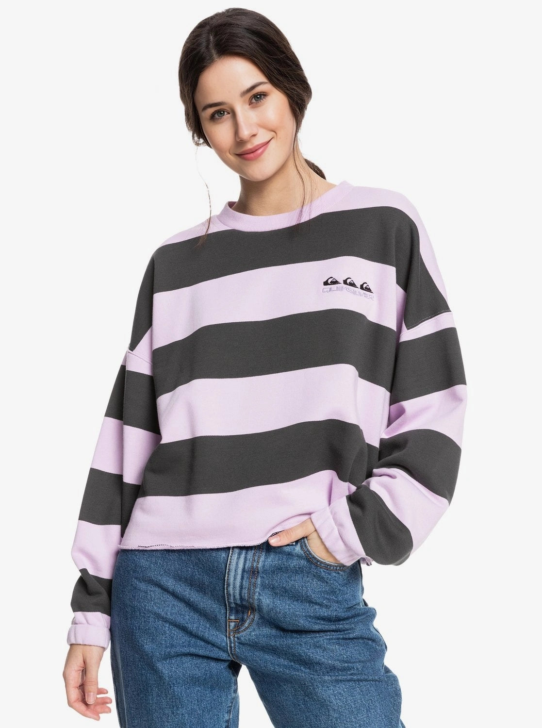 Womens Quiksilver Palm Roots Striped Sweatshirt in Purple