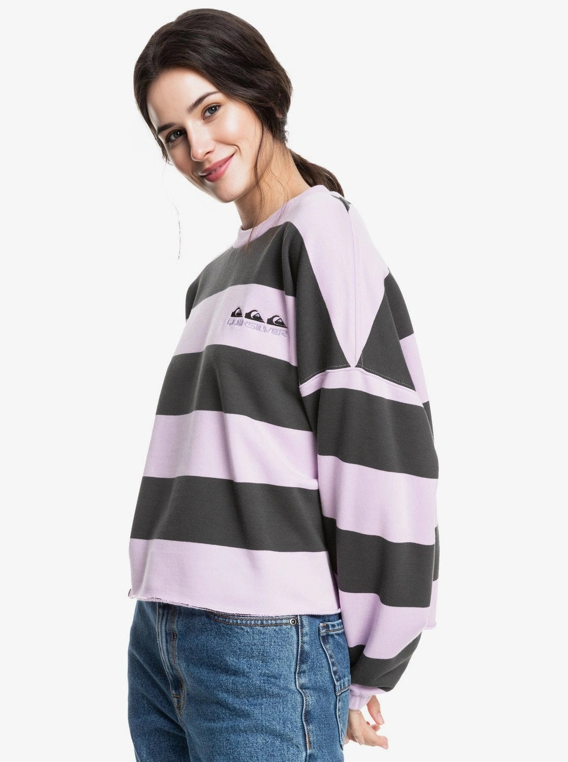 Womens Quiksilver Palm Roots Striped Sweatshirt in Purple