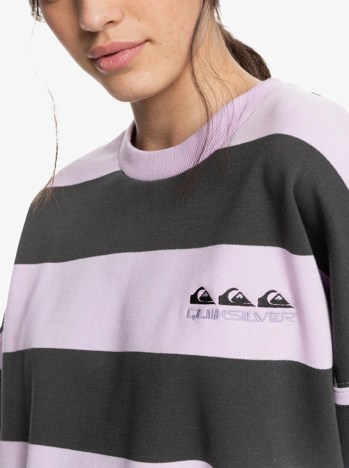 Womens Quiksilver Palm Roots Striped Sweatshirt in Purple