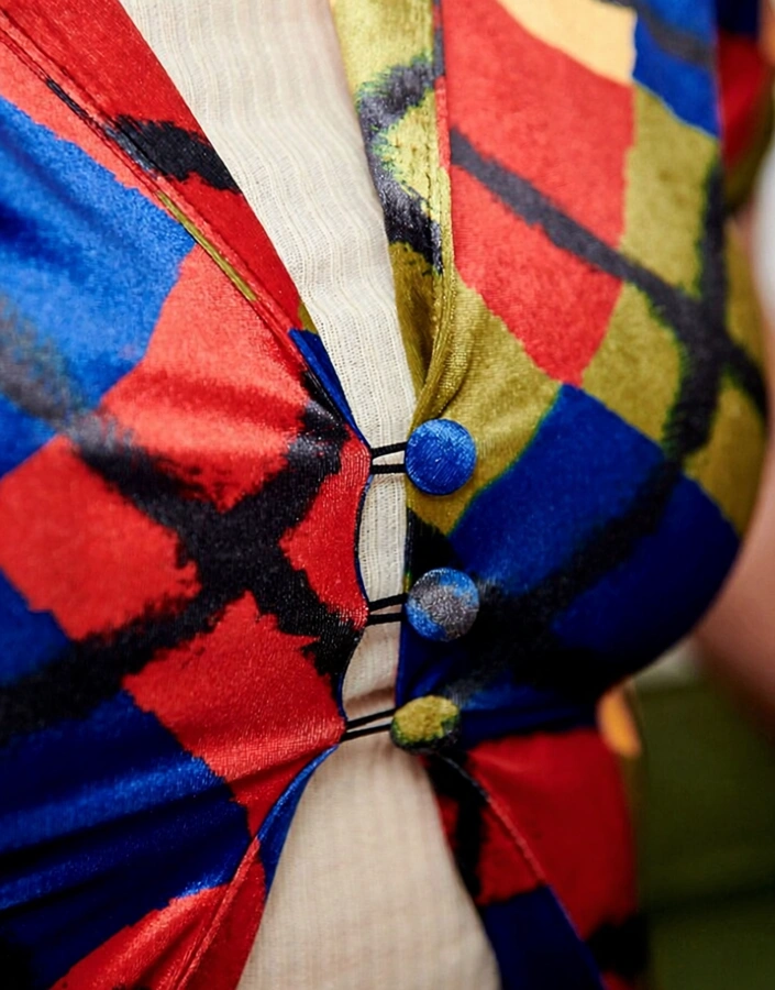 Womens Labelrail X Francesca Perks Check Print Velvet Shirt in Multi Co-Ord