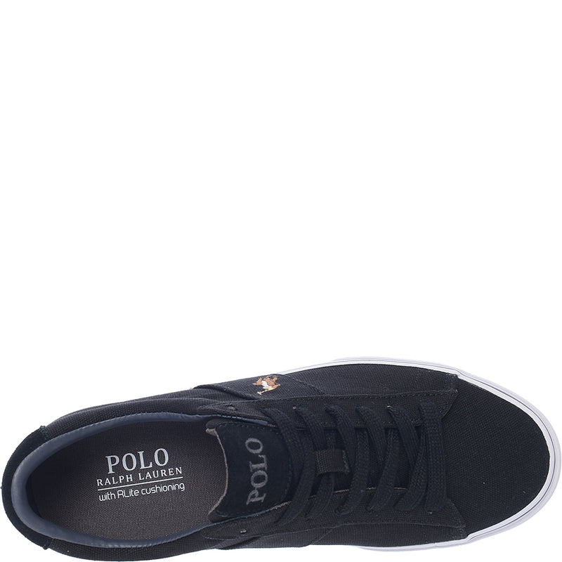 Polo Ralph Lauren Men's Black Canvas Sayer Trainer With Multi Pony Logo