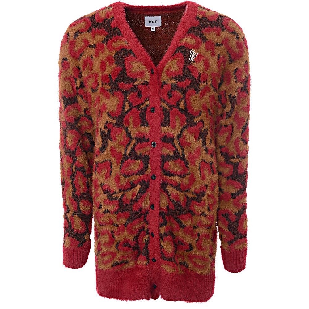 HUF Womens Oversized Longline Cardigan in Red