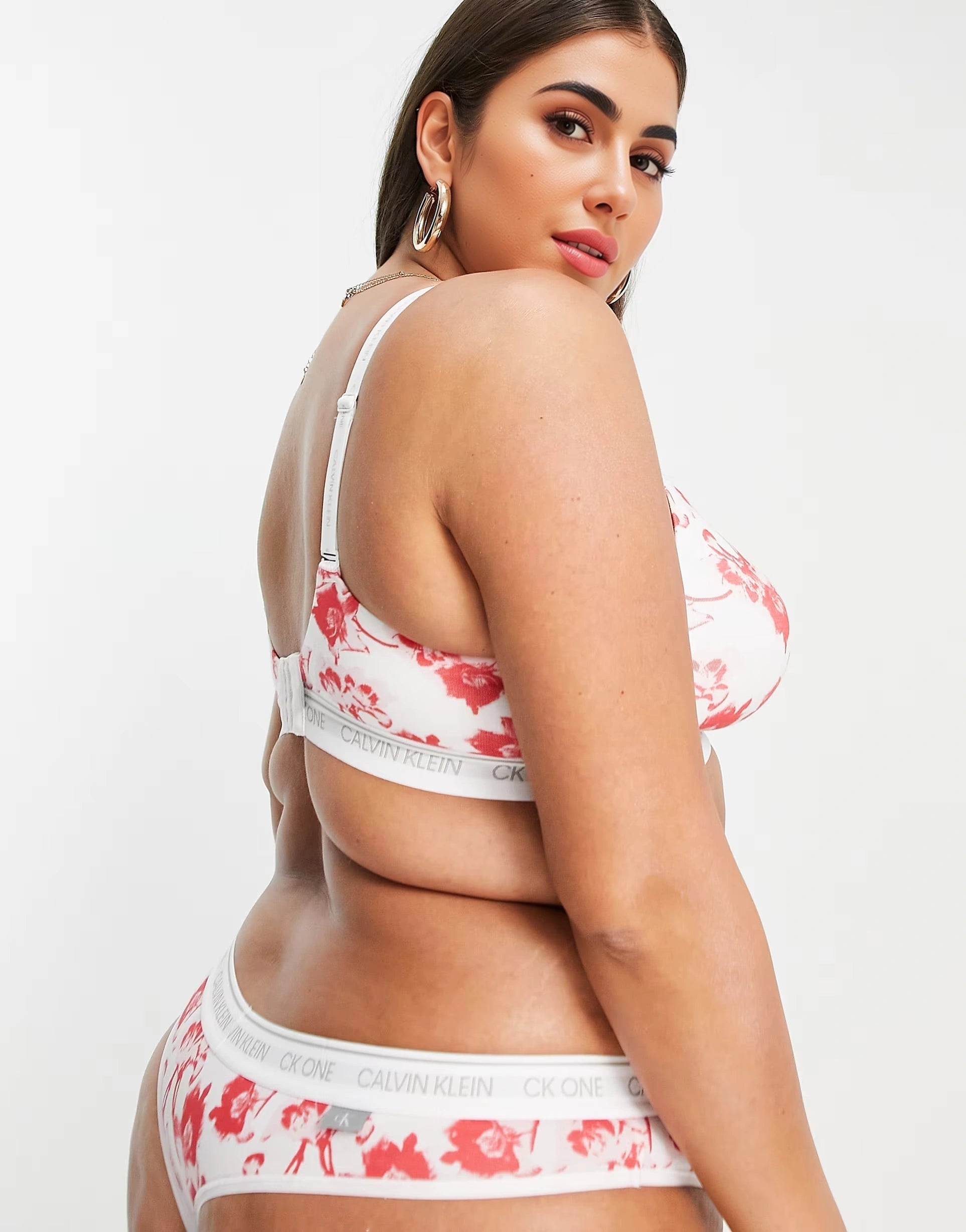 Calvin Klein Plus Size CK One Logo Lightly Lined Bralette in Pink Floral Print