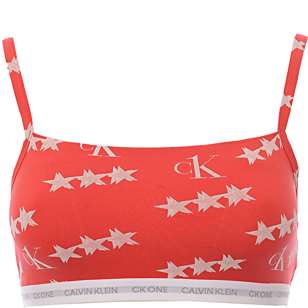Calvin Klein CK One Cotton 2 pack unlined logo bralettes in white red star print