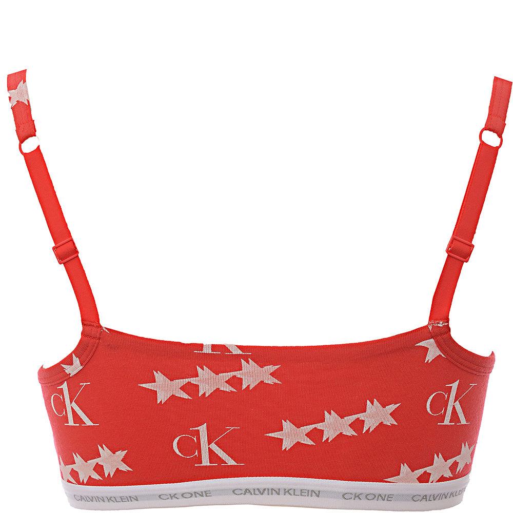 Calvin Klein CK One Cotton 2 pack unlined logo bralettes in white red star print