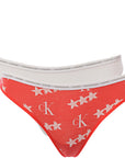 Calvin Klein Womens CK One Cotton 2 Pack Logo Thongs in White Red Star Print