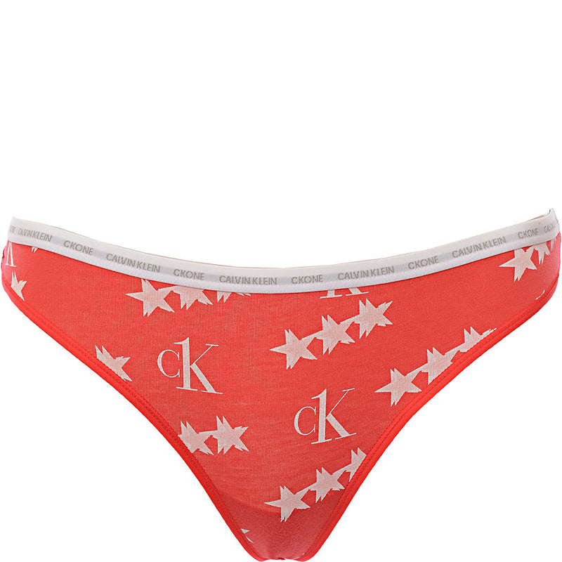 Calvin Klein Womens CK One Cotton 2 Pack Logo Thongs in White Red Star Print