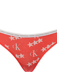 Calvin Klein Womens CK One Cotton 2 Pack Logo Thongs in White Red Star Print