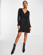 French Connection Womens Sonike Bamboo Jersery Wrap Mini Dress In Black