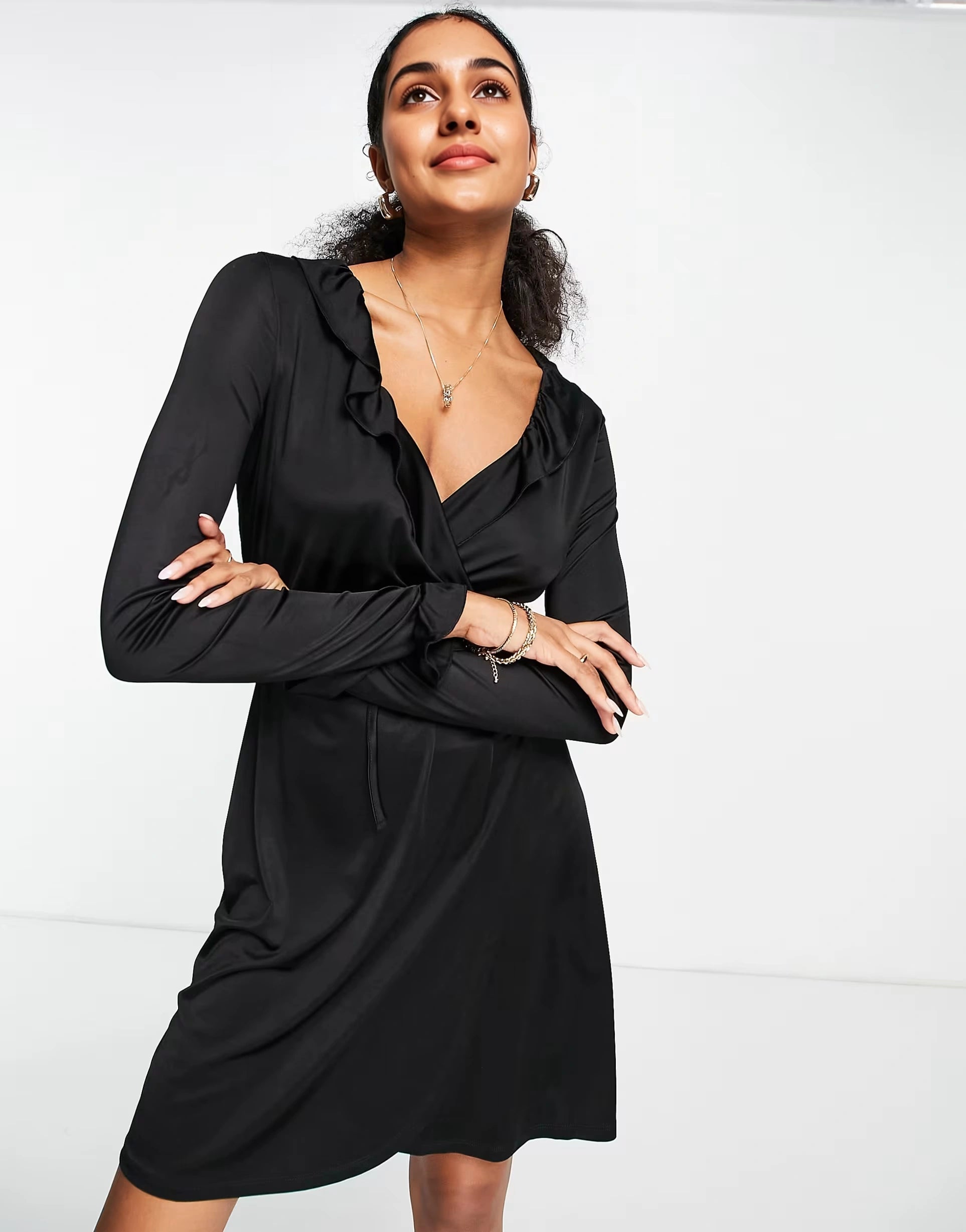 French Connection Womens Sonike Bamboo Jersery Wrap Mini Dress In Black