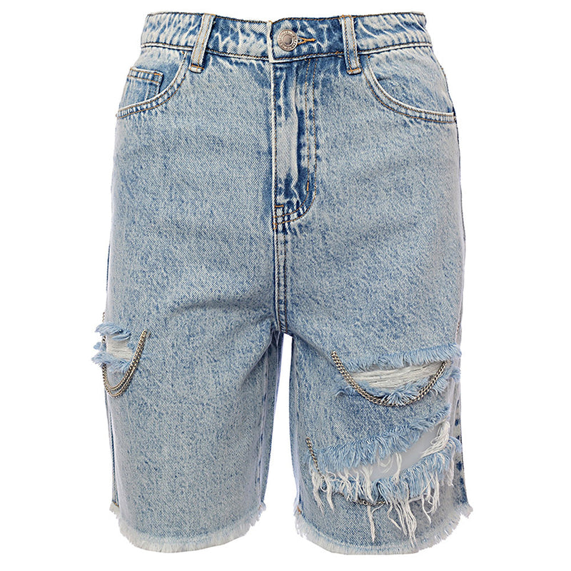 Urban Revivo Women's Denim Shorts with Rips in Light Wash