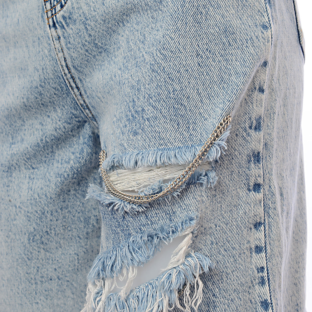 Urban Revivo Women's Denim Shorts with Rips in Light Wash